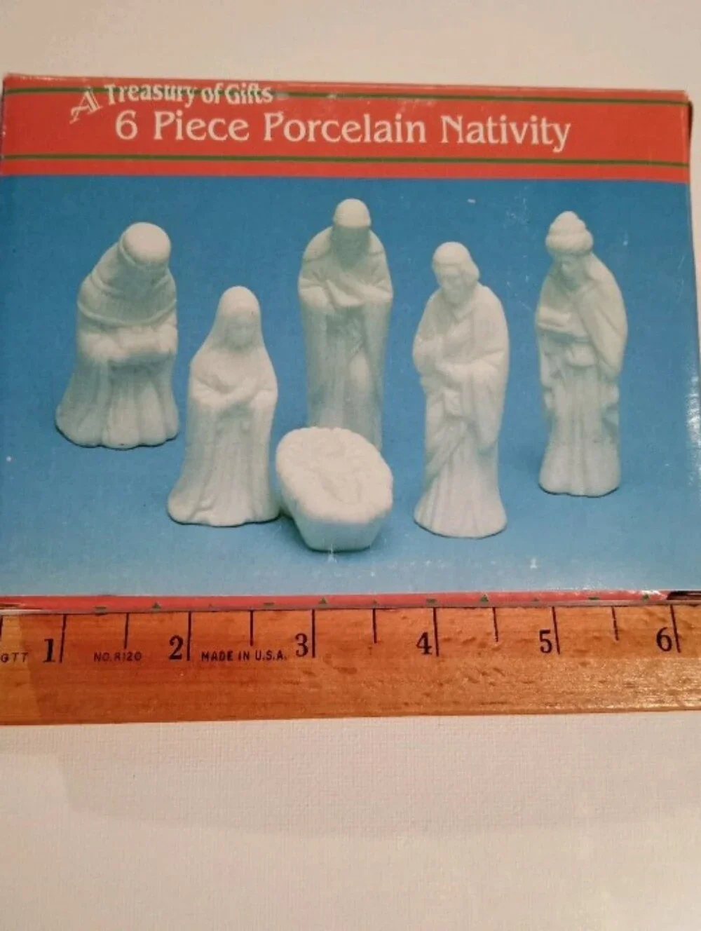 Vintage 1994 Art Mark White Ceramic Porcelain 6 Pc Nativity Set. New In Box.